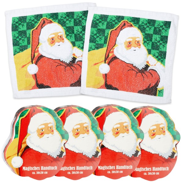 MIK Funshopping Set di asciugamani magici per la pulizia, asciugamano magico, regalo per bambini Tombola (set di 4 Babbo Natale Claus)