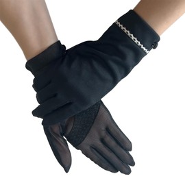 TRAX SHOP Women's UV Gloves, Short Arm Cover, UV Protection, For Summer, Summer, Cool Touch, Sweat Absorbent, Quick Drying, Anti-Slip, Mesh, Fingertips, Button Lace with Fingertips Black