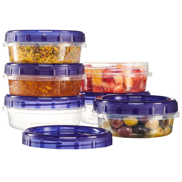 PLASTICPRO 6 Pack Twist Cap Food Storage Containers with Blue