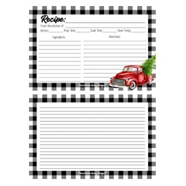 Farmhouse Daisy Designs Buffalo Plaid Decor Old Red Truck Recipe Cards 4x6 Pack of 50 Double Sided Christmas Holiday Cookie Exchange