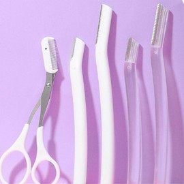 Women's Eyebrow Grooming and Facial Hair Removal Tool Set: Razor, Scissors, Tweezers, Thinning Shears Eyebrow Comb 2ea