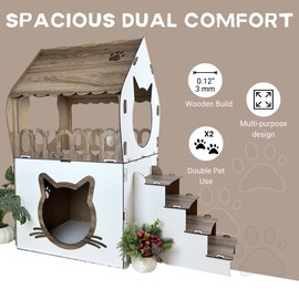 Indoor Wooden Cat House – 2-Story Spacious Cat Shelter – Modern White Finish – Sturdy, Lightweight and Easy to Assemble – Perfect for Cats, Small Dogs, and Rabbits