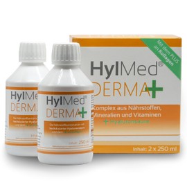 HylMed Derma+, High Dose Hyaluronic Acid for Drinking, with Collagen, Zinc, Vitamins A, C, B2, B3, Biotin to Help Maintain Normal Skin as a 50-Day Use