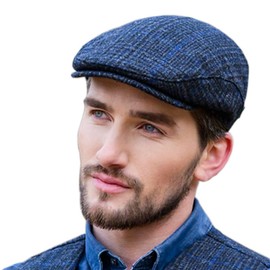 Mucros Weavers Police Tweed - Gorra plana (línea fina), color azul, Azul/Patchwork, X-Large