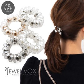 JewelVOX Hair Rubber for Adults, Fashionable, Spring Rubber, Clear, Set of 4, 4 Colors