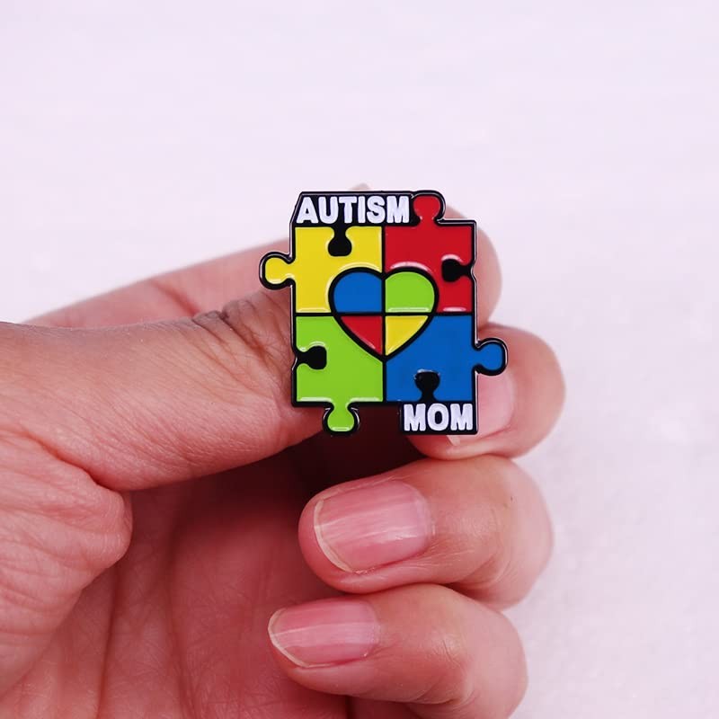 Autism Mom Autistic Mother Rainbow Puzzle Enamel Lapel Pin Metal