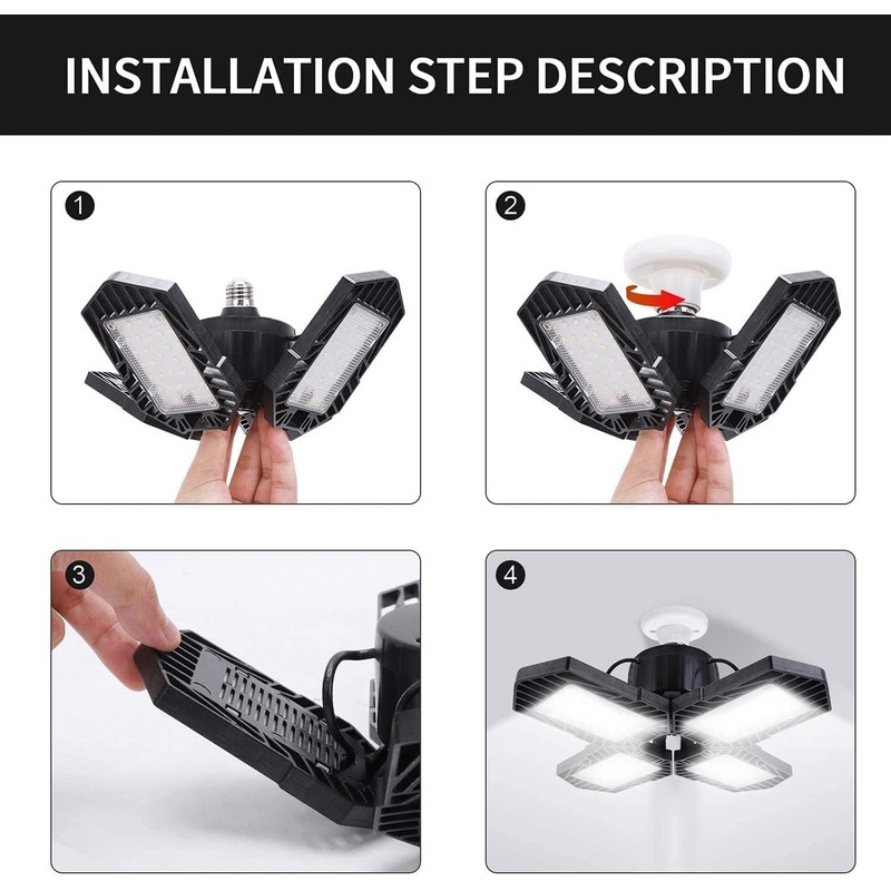 4Pack LED Garage Lights, 100W Deformable LED Lighting 10000LM E26