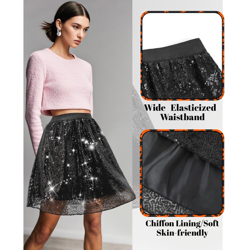 MYSSUCI Women's Glitter Skirt, black