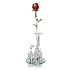BANBERRY DESIGNS Red Rose in Swan Vase with a Box of Long Steam Roses - Affordable Valentine's Day Gift Set