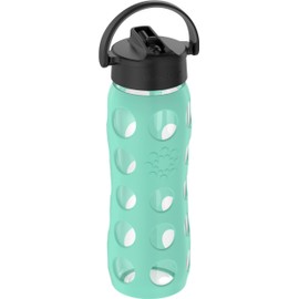 Lifefactory 22-Ounce Glass Water Bottle with Pivot Straw Cap and Protective Silicone Sleeve, Sea Green