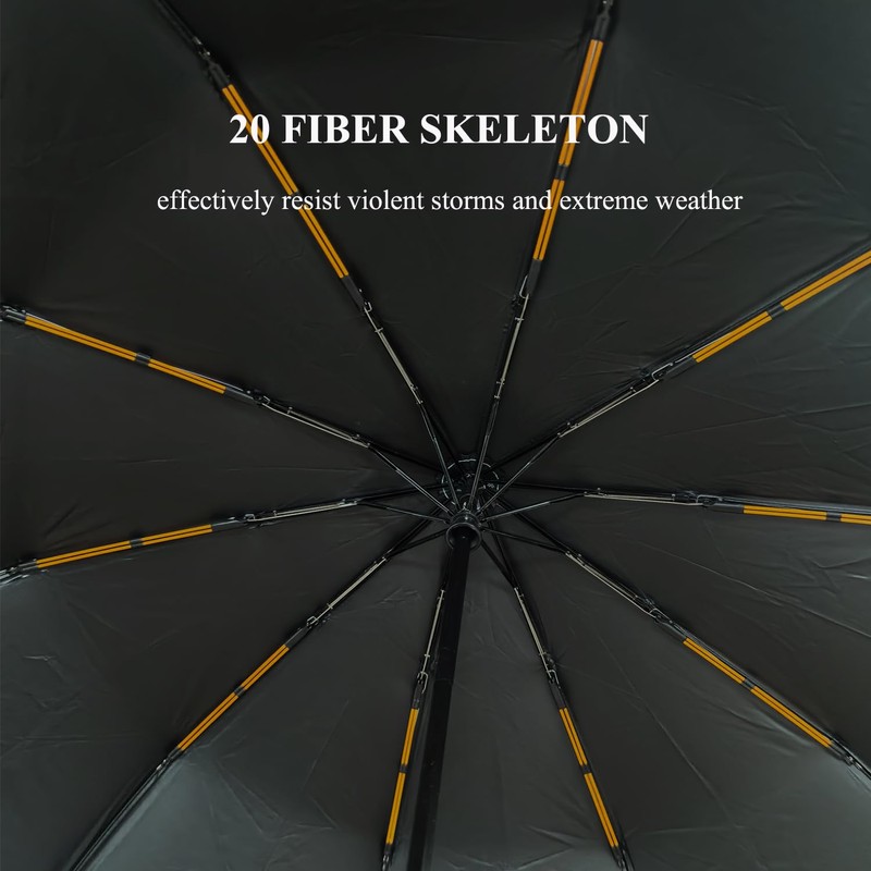 Men's Umbrella With Wooden Handle Black Automatic Open Strong Windproof
