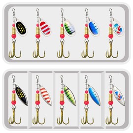 10 PCS Spinner Bait Set Multicolour Fishing Lure Crankbaits Set Sequin Fishing Spinners Lures Spoon Baits Kit with Storage Box for Attracting Bass Pike Trout Salmon