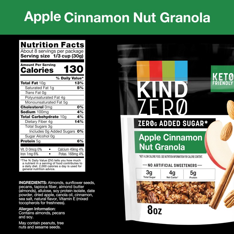 KIND Zero Added Sugar Keto Granola, Apple Cinnamon Nut, Good