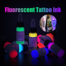 8 Colors UV Tattoo Ink Set,15ml Professional Fluorescent Ink Glow in The Dark Tattoo Ink Blacklight Ink,0.5oz/Bottle Neon Tattoo Ink Invisible