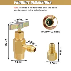 ZIMISI R1234YF Self-Sealing Can Tap Depressor, 1/4" SAE 1/2" LH Thread Valve Bottle Opener with 1/4" SAE Female to 1/2" Male Adapter, Car A/C R1234YF Refrigerant Recharge Kit for R134a R12 R22 Hoses