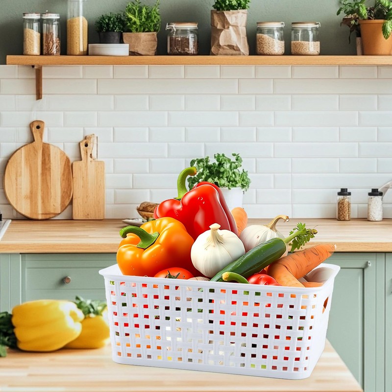 Xvvirnt 6 Pack Plastic Storage Baskets,Plastic Weave Storage Organizer Baskets,White