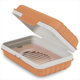 TELAIN Soap Holder, Soap Dish 1 Piece, Soap Box with Lid, Portable Soap Box for Shower, Travel, Camping, Leak-Proof, Travel Size, Orange
