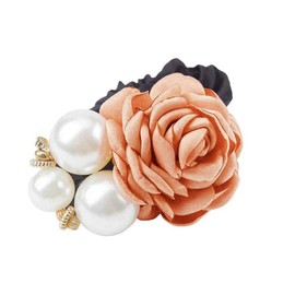 AKOAK 1 Pack Retro Pearl Rose Headrope High Elastic Hair Accessories Artificial Pearl Headband Accessories Ponytail Velvet Hair Circle Elegant Girl (Champagne)