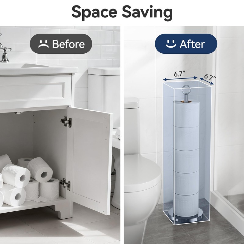 Toilet Paper Holder Stand(with Reserve Function), Free-Standing Spare Rolls Storage