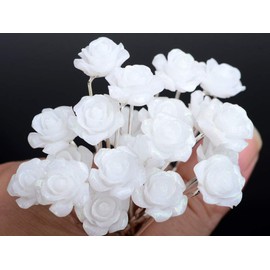 AKOAK 20 Pcs Bridal Wedding Hair Pins, White Rose Flower Hair Pins