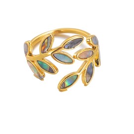 IMINI Dainty Leaf Statement Ring for Women Girls Stainless Steel 18K Gold Plated Olive Leaves Adjustable Wrap Finger Band Stacking Rings Promise Open Band Fashion Jewelry Gifts Birthday