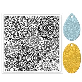 CHGCRAFT Polymer Clay Texture Sheets Mandala Silicone Texture Stamp Clear Clay Silicone Texture Sheets Polymer Clay Texture Silicone Mat Flower Pattern Pad for Making Earrings Jewerly, 5.5x5.5inch