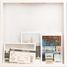 Adventure Archive Box, Travel Shadow Box with Slot, Shadow Box with Slot, Black and White, Store Memories: Money from Different Countries, Photos, Plane Tickets, Movie Tickets (White-NO MAP, 12x12)