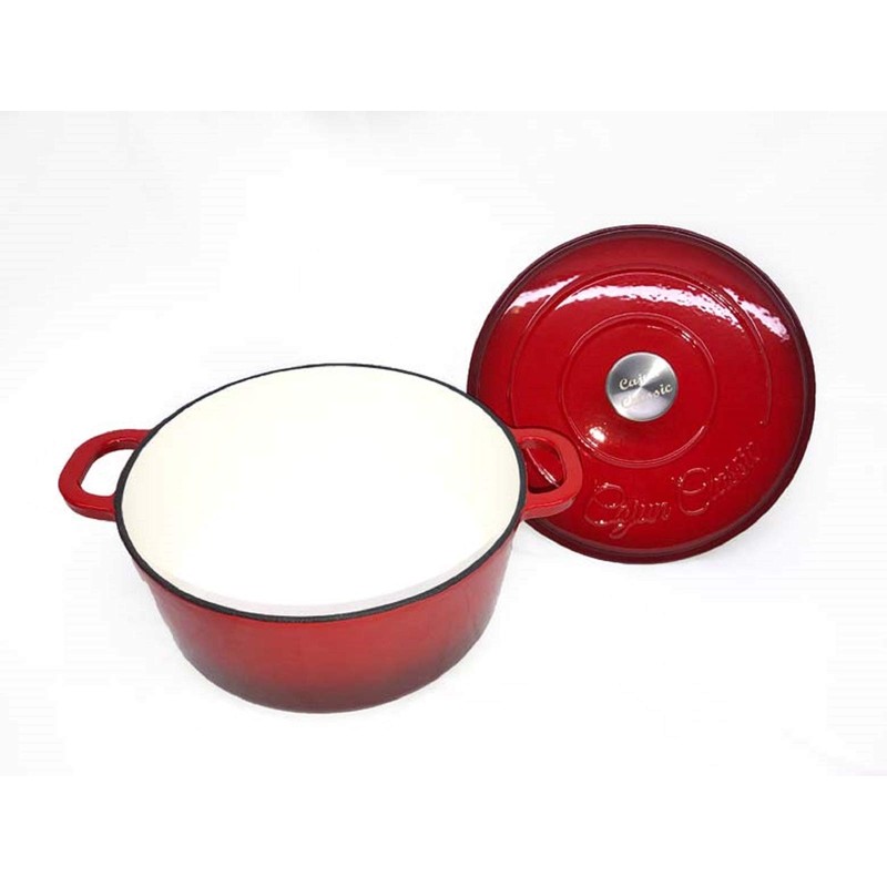 5QT Red Enamel Coated Cast Iron Dutch Oven with Silver