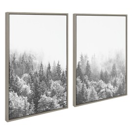 Kate and Laurel Sylvie Forest On A Foggy Day Black and White Framed Canvas Wall Art Set by The Creative Bunch Studio; Set of 2; 23x33 Gray; Charming Decorative Forest Art for Wall