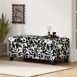 Christopher Knight Home Nesbit Living Room Ottoman with Storage, Entryway Fabric Upholstered Storage Ottoman Bench, Rectangular Sofa Foot Stool, Bedroom End of Bed Bench, Shoe Organizer, Black+White