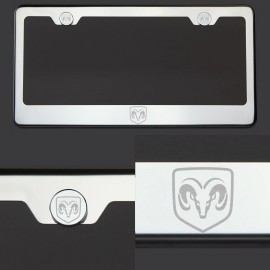 KA Mirror Chrome Dodge Logo Laser Etched T304 Stainless Steel License Plate Frame