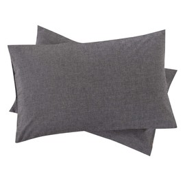 Set of 2 Pillow Cases, 100% Organic Cotton, Washed Cotton, 16.9 x 24.8 inches (43 x 63 cm), Pillow Case, Dust Mite, Antibacterial, Odor Resistant, Charcoal Gray