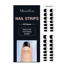 MelodySusie Semi Cured Gel Nail Strips (Black French Tip) - Gel Nail Stickers Work with UV Light, Salon-Quality, Long Lasting, Easy to Apply - Includes 30Pcs Nail Wraps, Prep Pads, Nail File & Stick