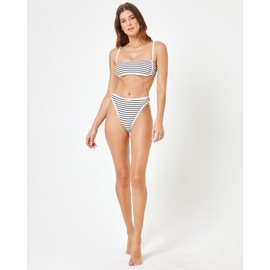 L*Space Nora Bikini Bottom for Women, High Waisted Bottom, Bitsy Coverage, Cuts High on The Leg, Contrast Binding, Sail Along Stripe, M