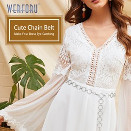 WERFORU Chain Belt Ladies Adjustable Waist Chain Party Dress Metal Link Charm O-ring Chain Belt for Women Girls Silver