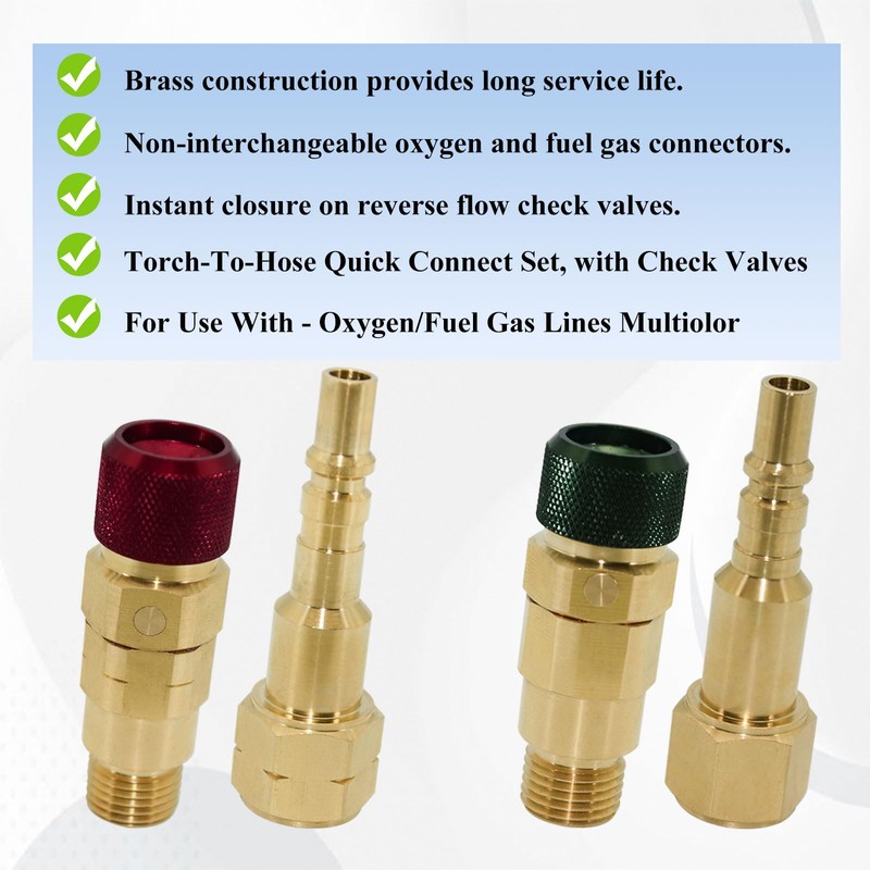 Ebrmeiwo QDB10 Quick Disconnect Kits for Torches with Check Valves,