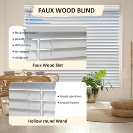 AIRLAJYID Cordless Faux Wood Blinds 28" W x 72" H, 2 Inch Slat Horizontal Windows Blinds with Crown Valance, Room Darkening Blinds, White Blinds for Home Interiors.