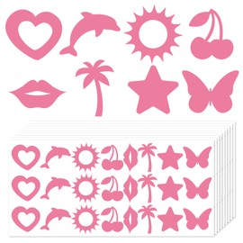 Whaline 240Pcs Tanning Sunbathing Stickers Heart Dolphin Sun Cherry Lip Tree Star Butterfly Tanning Decals Light Pink Self Adhesive Body Stickers for Summer Beach Salon Party Supplies