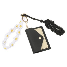 PATIKIL Keychain Wristlet Wallet, Leather RFID Blocking Credit Card Holder Slim Minimalist Wallet with Lip stick Holder Handmade Wristband Bracelet for Men Women, Black