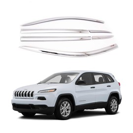 AUTOCLOVER Tape-On Rain Guards Window Visors 6 Pcs Set for Jeep Cherokee 2014 2015 2016 2017 2018 2019 2020 2021 2022 2023 2024 / Window Deflectors, Out-Channel Vent Shades (Chrome)