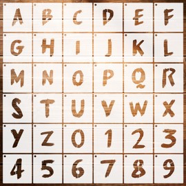 36-Piece Letter Stencils Set for Painting, Letters and Numbers Stencil with Metal Ring, Reusable Alphabet Stencils for Wall Blackboard, Fabric, Wood Signs, Stone, Plant (3.81 cm)