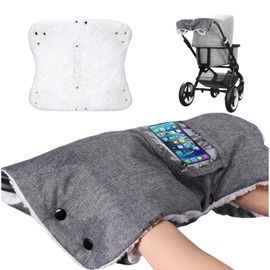 Yimomoyi Pram Hand Muff, Pram Gloves Pram Hand Warmer Baby Stroller Warm Gloves Baby Stroller Hand Warmer, Pram Gloves for Stroller, Anti-Freeze Pram Mittens for Waterproof and Windproof (Grey)