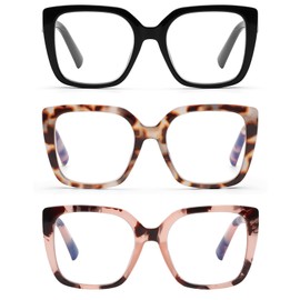 DOOViC 3 Pack Oversized Reading Glasses for Women Blue Light Blocking Square Stylish Computer Readers +2.00 Strength