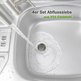 Offgridtec Set of 4 Sink Strainers for Kitchen and Bathroom Stainless Steel 70 mm Diameter Rustproof