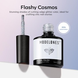 modelones Chrome Platinum Glitter Gel Nail Polish, 1 PCS 15ML Glitter Sparkly Shiny Silver Gel Polish Soak OFF LED Nail Art Gel Nail Manicure Salon DIY Nails Christmas Gift