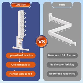 BOQORAD Wall Mounted Clothes Hanger Rack, Clothes Drying Rack,Laundry Drying Rack,Collapsible Clothes Rack Wall Mount, Retractable Drying Rack Clothing,can Fold Upward & Left & Right,White Color