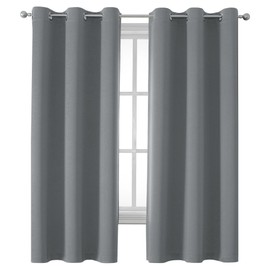 DUALIFE Grey Room Darkening Curtains & Drapes for Bedroom - Thermal Insulated Grommet Curtain Panels for Flat/Apartment, 34W x 63L, Grey, 2 Panels, Gray