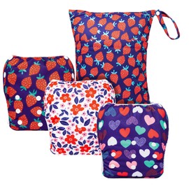 ALVABABY 3pcs Large Baby Swim Diapers with 1pcs Wet bag Reuseable Washable & Adjustable for Swimming Lesson & Baby Boy and Girl 3ZYKL02