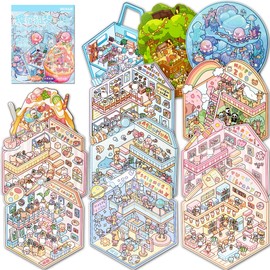 3D Stickers Scene, 12 Sets DIY 3D Scene Sticker Collection Book for Adults Girls, Cute 3D Cartoon Sticker Therapy Activity for Stress Relief, Crafts & Gifts