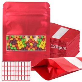 RUISTLI 120 Bolsas Hermeticas-9x13cm,Bolsitas para Dulces Impermeable,Bolsas-Hermeticas Alimentos con Ventana y Cremallera-Bolsa Herméticas para Dulces,Bolsa Reutilizables para Alimentos(Rojo)